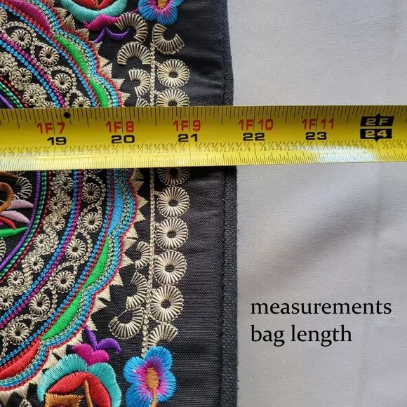 Floral Embroider Ethnic Ladies Large Tote/Shoulder Bag with Wooden Beading - Picture 12 of 12